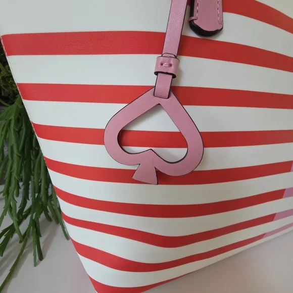 Kate Spade New York Zina Large Tote Pink - Red Stripe Spade Charm - Picture 4 of 16